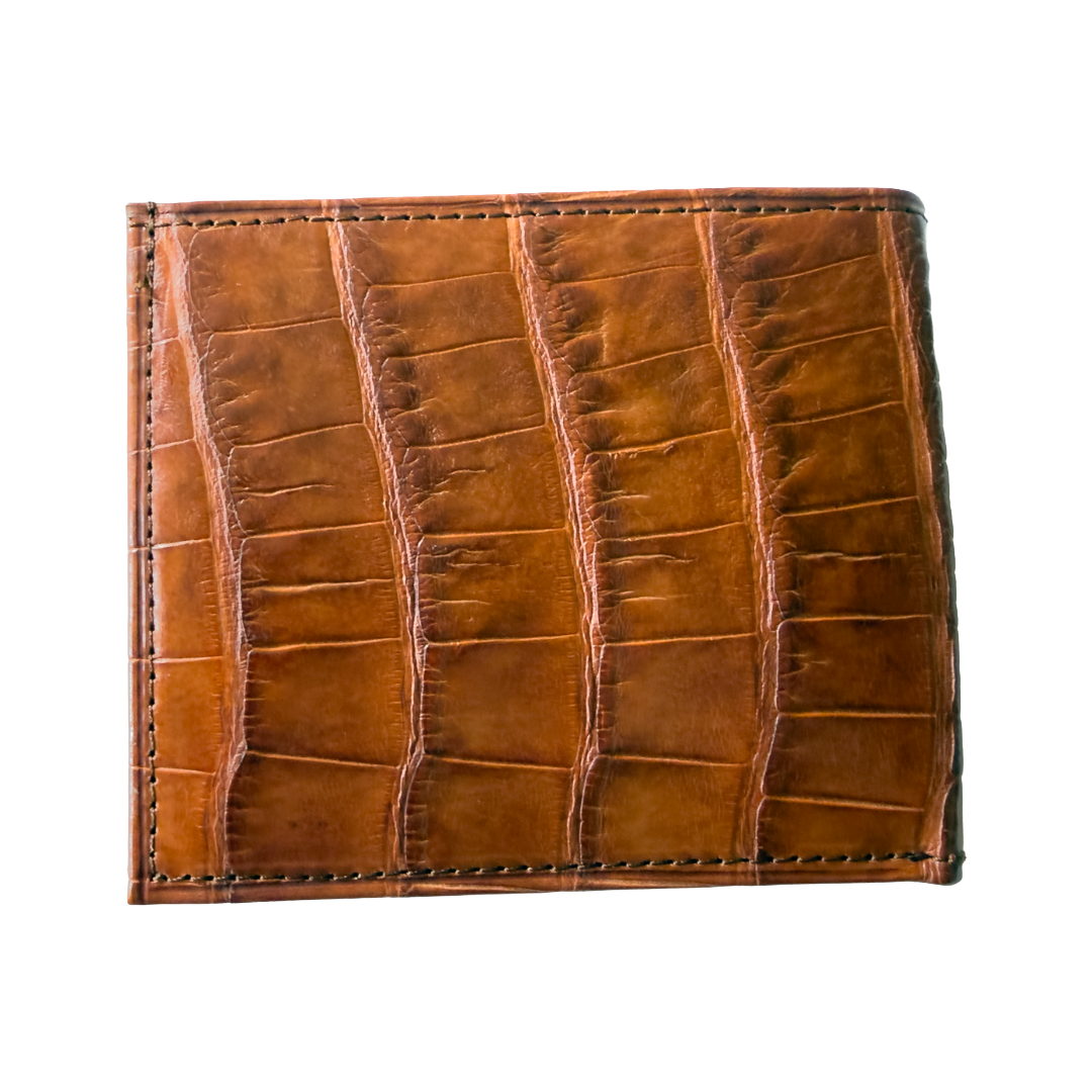 Genuine Louisiana Alligator Bifold Wallet in Bayou Cognac
