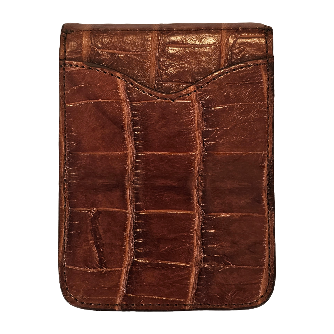 Genuine Louisiana Alligator Front Pocket Clip Wallet in Bayou Cognac