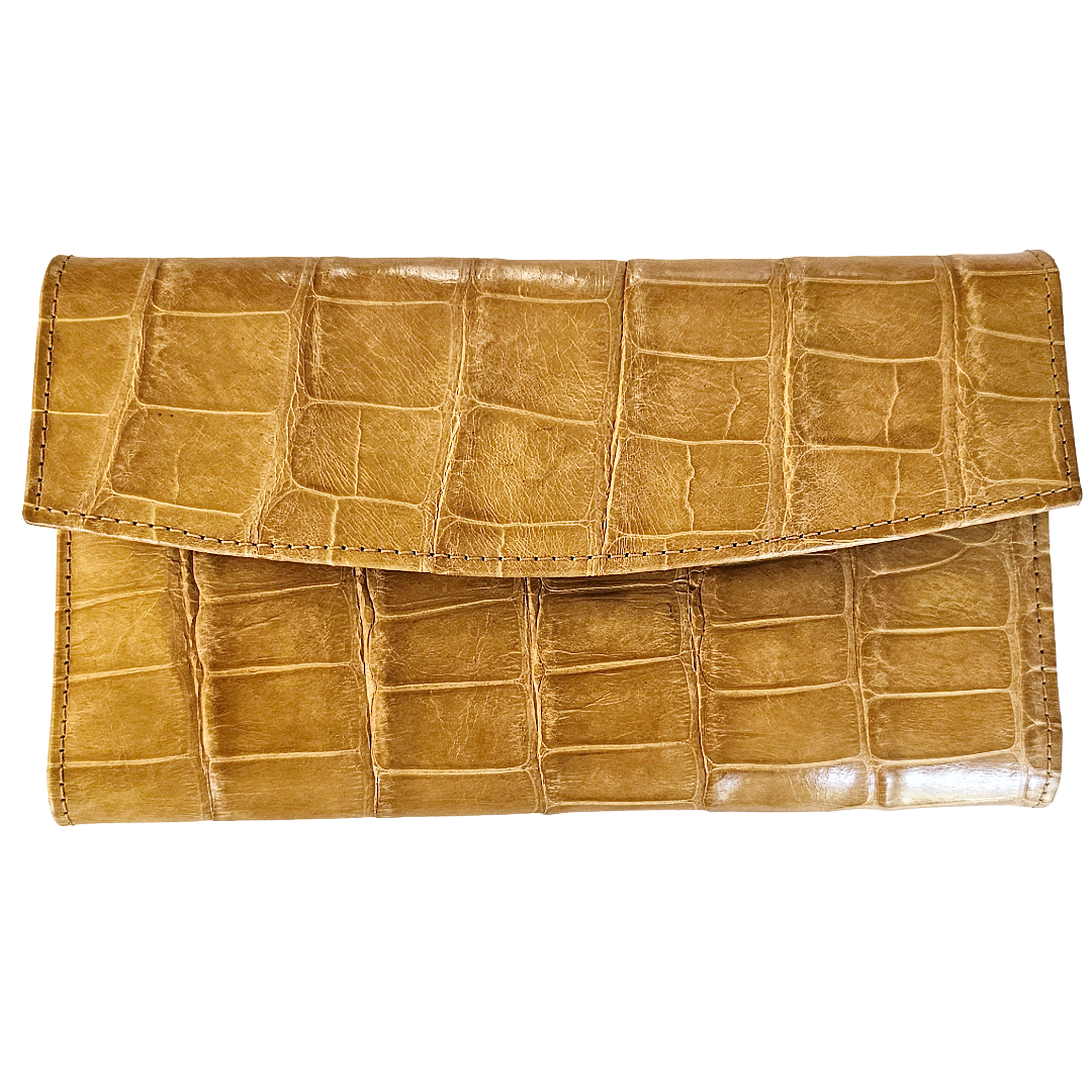 Genuine Louisiana Alligator Continental Wallet in Cane Gold