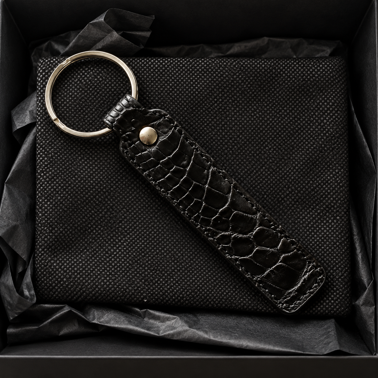 Genuine Louisiana Alligator Leather Key Fob in Cafe Noir