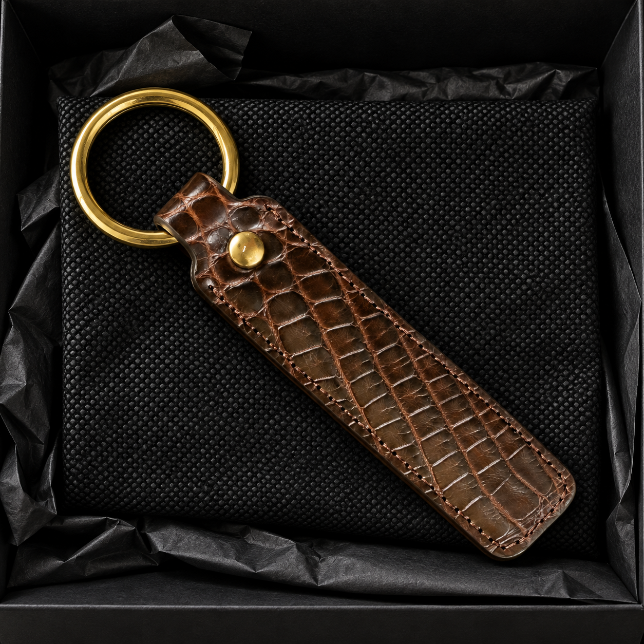 Genuine Louisiana Alligator Leather Key Fob in Chicory Brown
