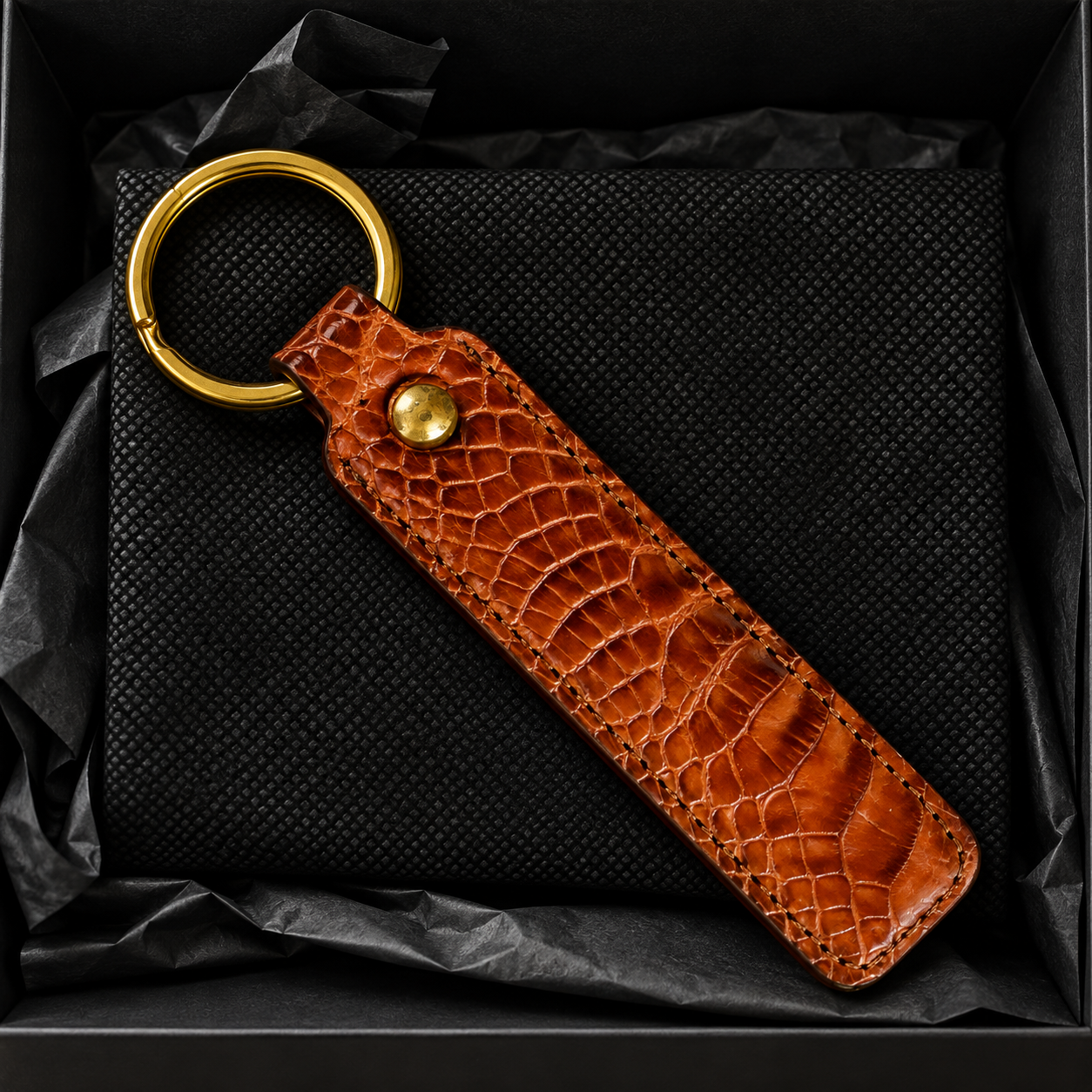 Genuine Louisiana Alligator Leather Key Fob in Bayou Cognac